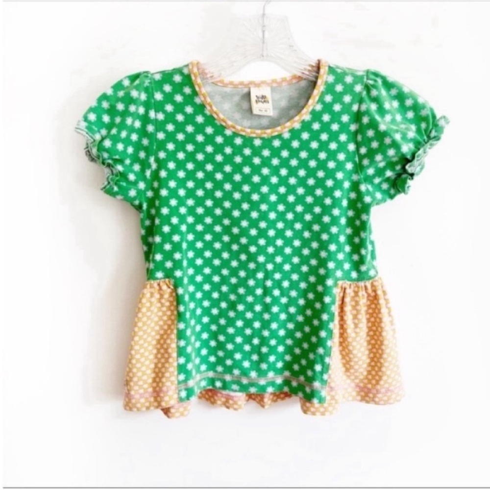 Wildflowers shirt green daisies peplum ruffles pink Eleanor Rose